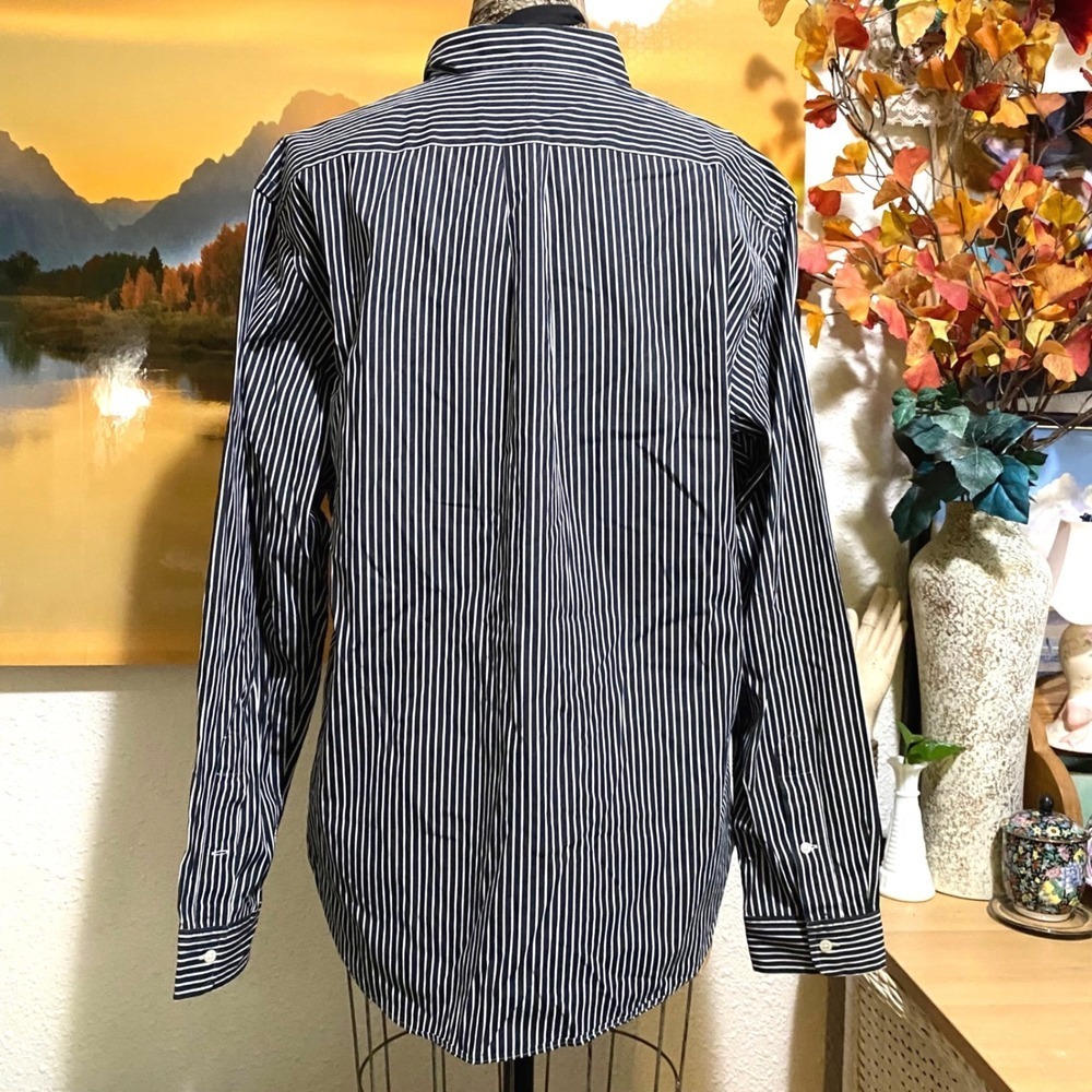 Ralph Lauren Button Down Old Money Preppy Mens Custom Fit XL Navy White Stripe - Picture 2 of 10